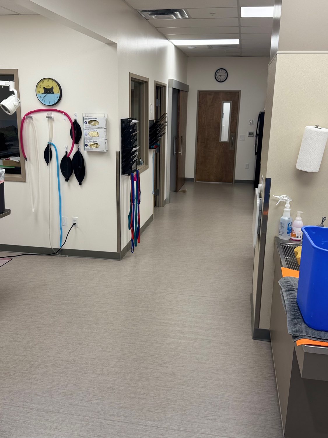 Clinic corridor with clean resilient flooring